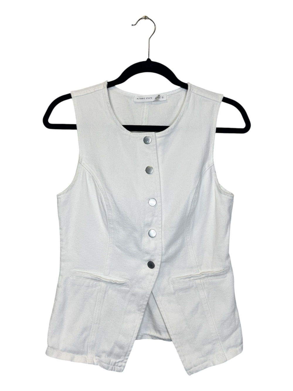 ALTAR'D STATE White Denim Cutaway Vest Top size Small
